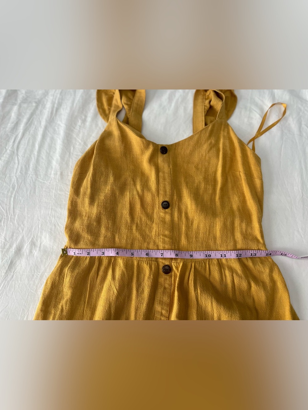 Women’s Mustard Ruffle Button-Front Dress - Picture 4 of 5